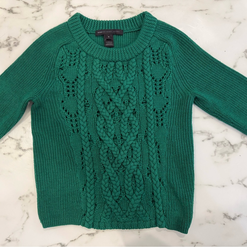 MARC BY MARC JACOBS Green Cable Knit Sweater, 100% Merino Wool, size small